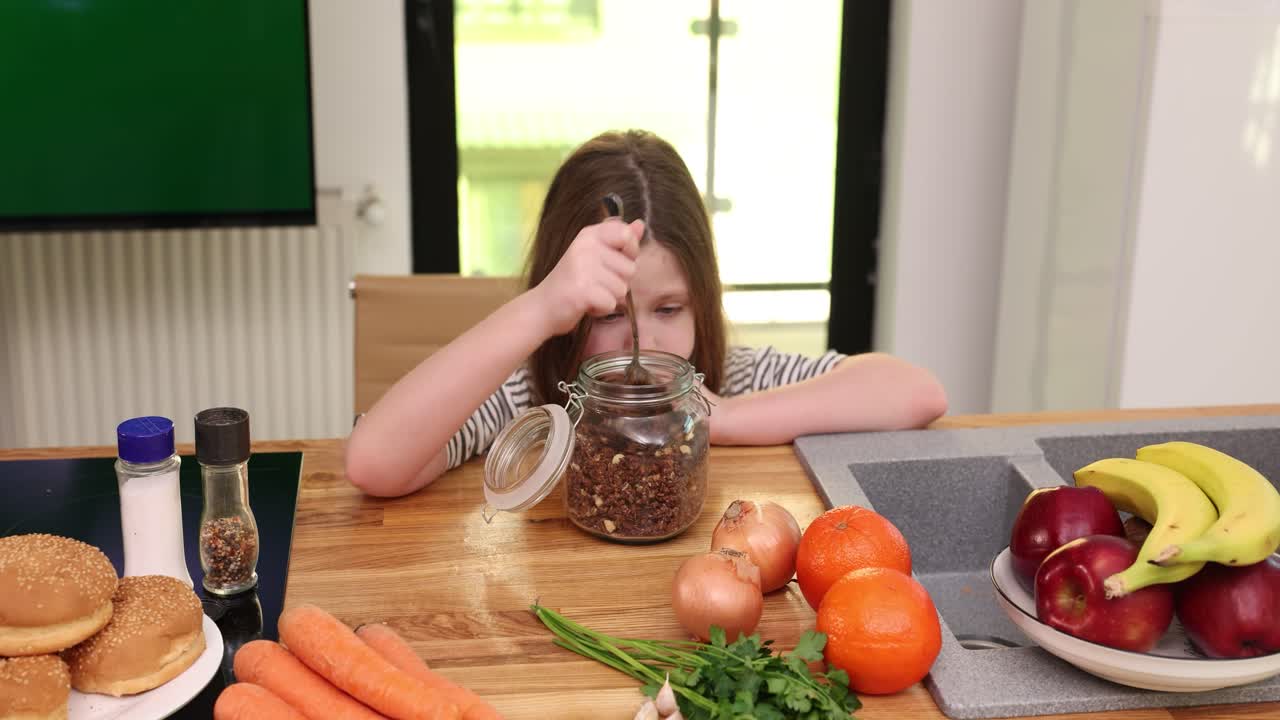 Girl in the Kitchen with Food Ingredients