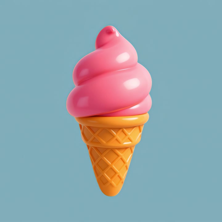 Cono Gelato Soft Rosa Girevole su Sfondo Blu