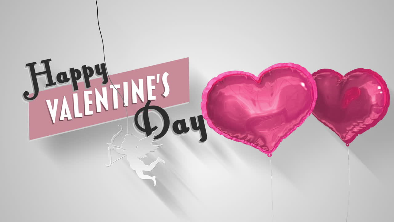 Heart balloons floating with valentines greeting