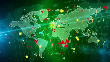 energía y producción mundial de energía en el mapa mundial de bucle y fondo sin fisuras