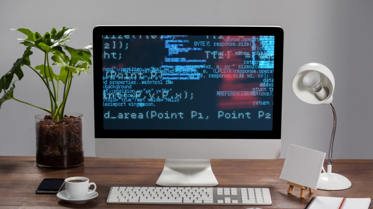 컴퓨터 화면에 표시되는 디지털 데이터 처리 애니메이션