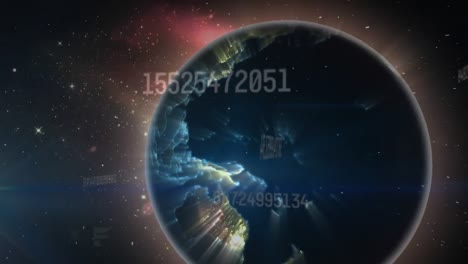 animation of numbers, network of connections over globe