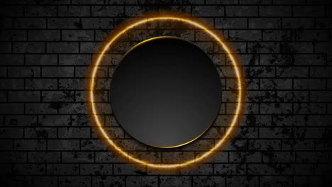 orange neon circle on grunge brick wall motion background