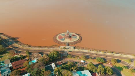 aerial view of the monumento a andrés guacurarí in posadas, misiones, argentina, commemorating the indigenous leader