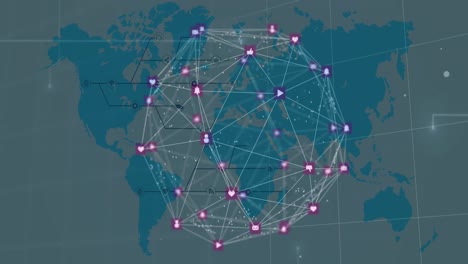 Animación-Del-Globo-De-Conexiones-Sobre-El-Mapa-Mundial