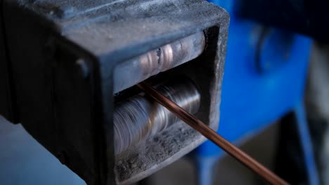 close-up copper wire comes in rolls for the drawing process at the cable factory.