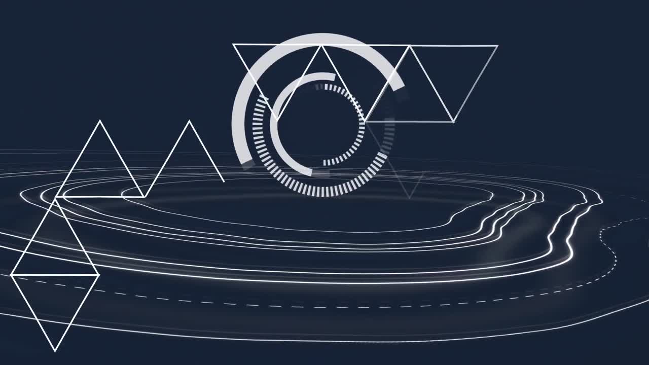 범위 스캔과 파란색 배경의 지형에 맞춰 움직이는 삼각형