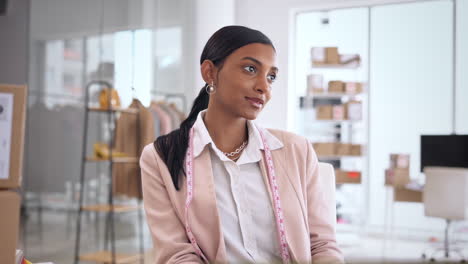 tablet, fashion designer and satisfied woman