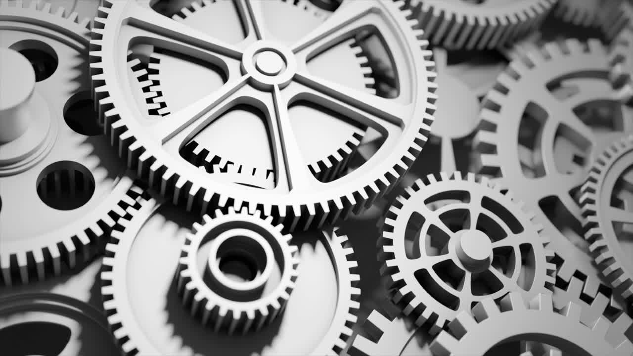 video de fondo industrial con engranajes. animación en 3d.
