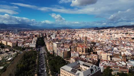 Malaga-Spain-aerial-drone-old-town-new-town-city-buildings-catholic-cathedral