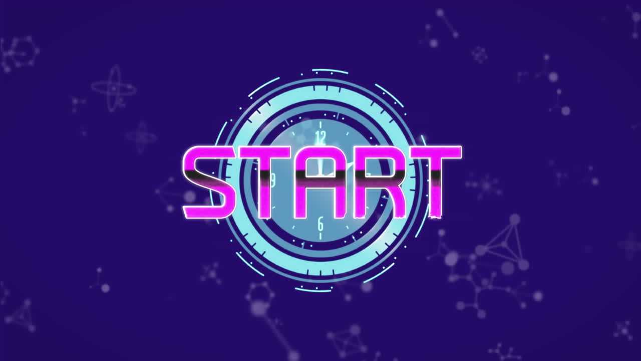 animación del texto de inicio sobre el escaneo de alcance en fondo púrpura