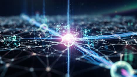 exploring the dynamics of quantum networks: a visual representation of connectivity and data transmission through quantum particles and digital interfaces