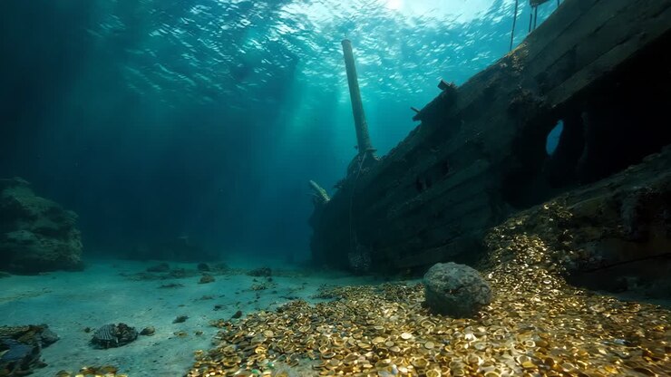 versunkenes schiffswrack mit schatz