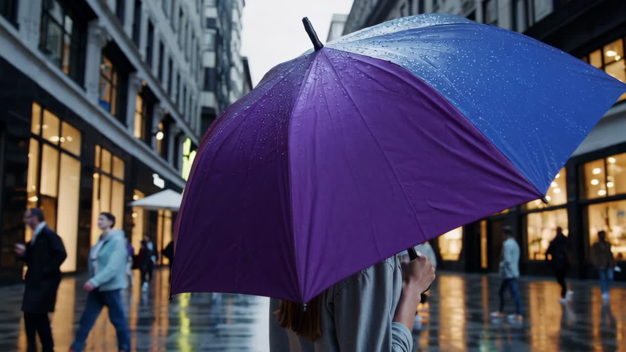 Rainy Day in a City Street with People Walking