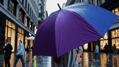 rainy day in a city street with people walking