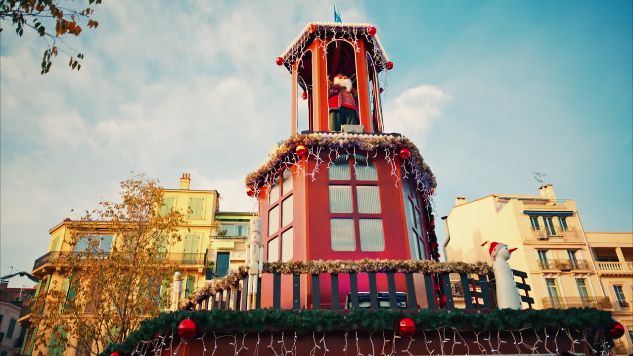 The top of a red boutique at the Cannes Christmas Market