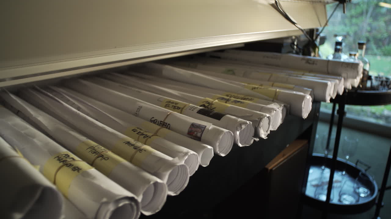 Large Collection of Architect Engineer Blueprints - Dolly Shot Left