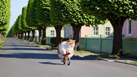 fat cat riding a tiny bike