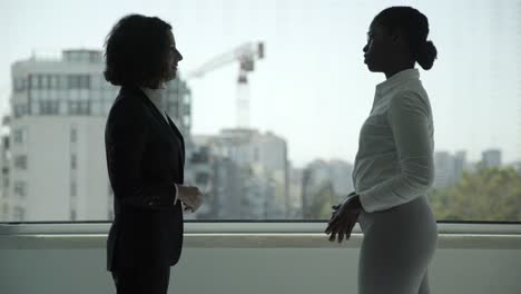 smiling businesswomen shaking hands