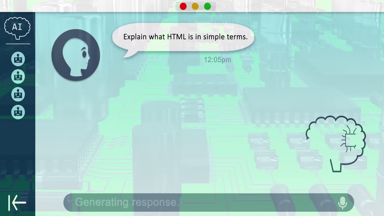 컴퓨터 프로세서에서 화면에서 온라인 ai 채팅 처리의 애니메이션