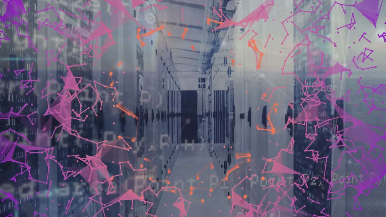 animación del procesamiento de datos y las conexiones a través de servidores informáticos