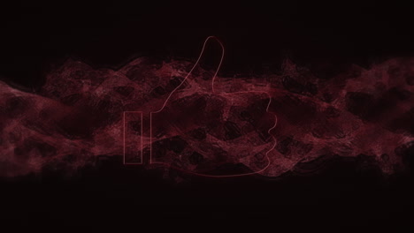 animación de neón rojo pulgar hacia arriba como símbolo, sobre nube de vapor rosa sobre fondo negro
