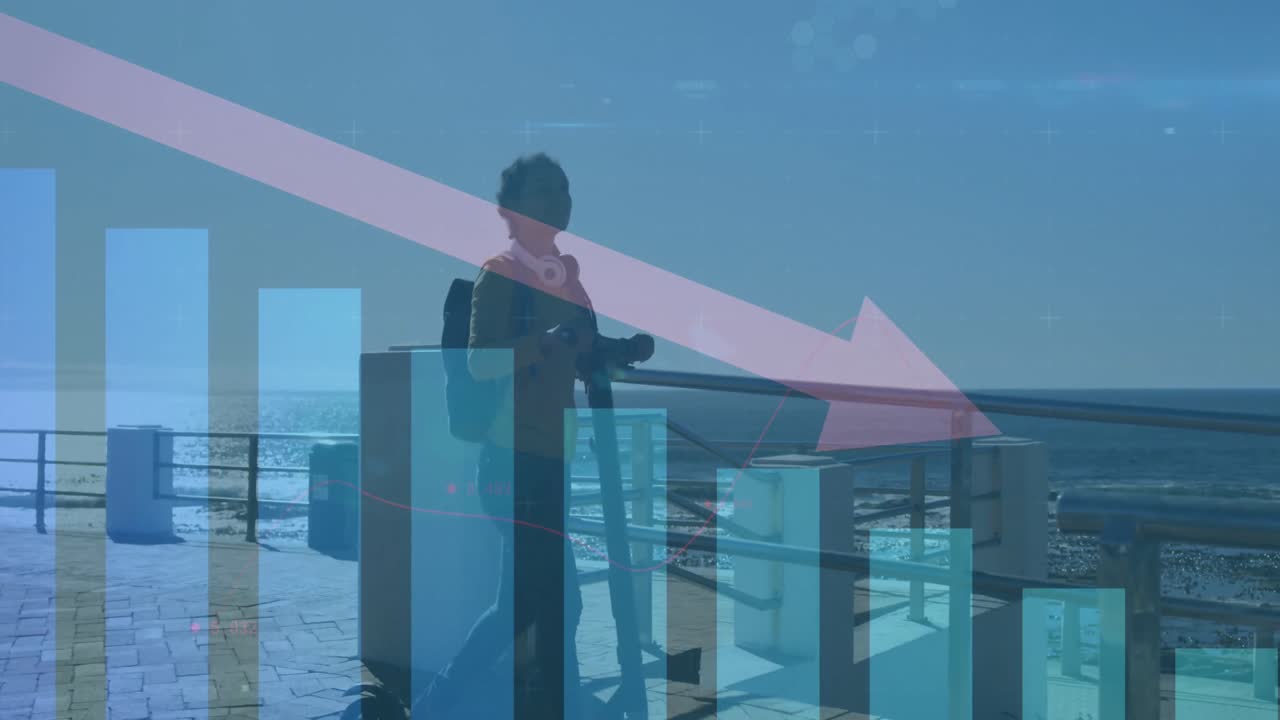 산책로에서 스쿠터를 타고 있는 아프리카계 미국인 여성에 대한 통계 데이터 처리