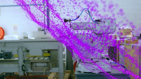 Animation-of-purple-particles-floating-and-data-processing-over-robot