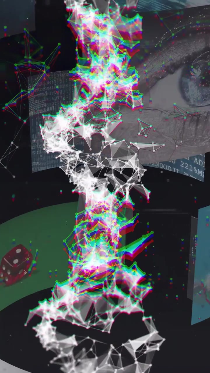 Vertical video: On rotation particle column pulsing, showing RGB fringe, panels rotating for demo