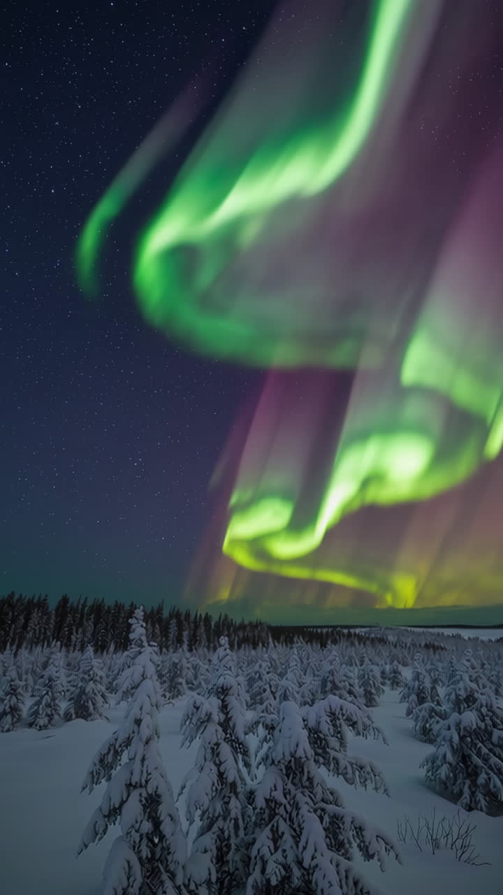 Northern Lights over a Snowy Forest