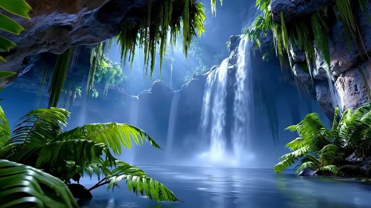 Una cascata nel mezzo di una lussureggiante foresta verde