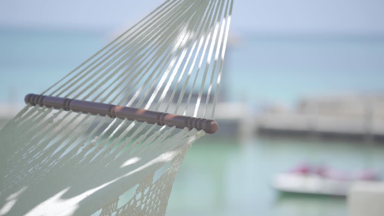 색 햄록과 흐릿한 바다, 바다, 해변, 열대 배경의 클로즈업 휴가 휴가 개념