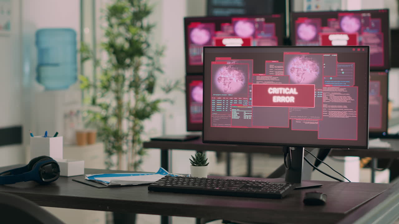 Computers displaying critical error message flashing on screen