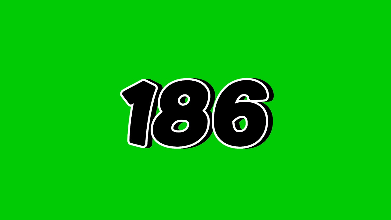 Number 186 Reveal Animation with Smoke Effect on Green Screen Black Cartoon Style Motion Graphic Element