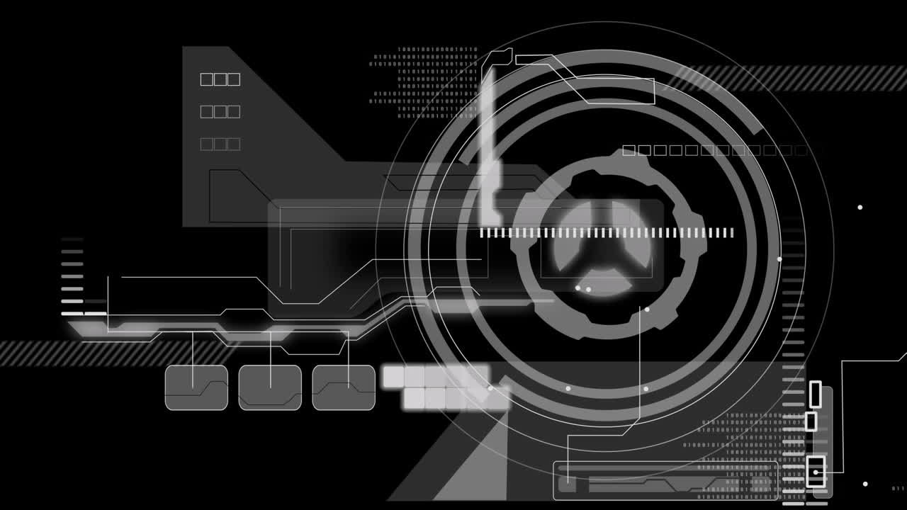 Animation of sparks and data processing on black background