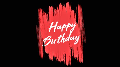 red brush stroke with happy birthday in white letters on black background