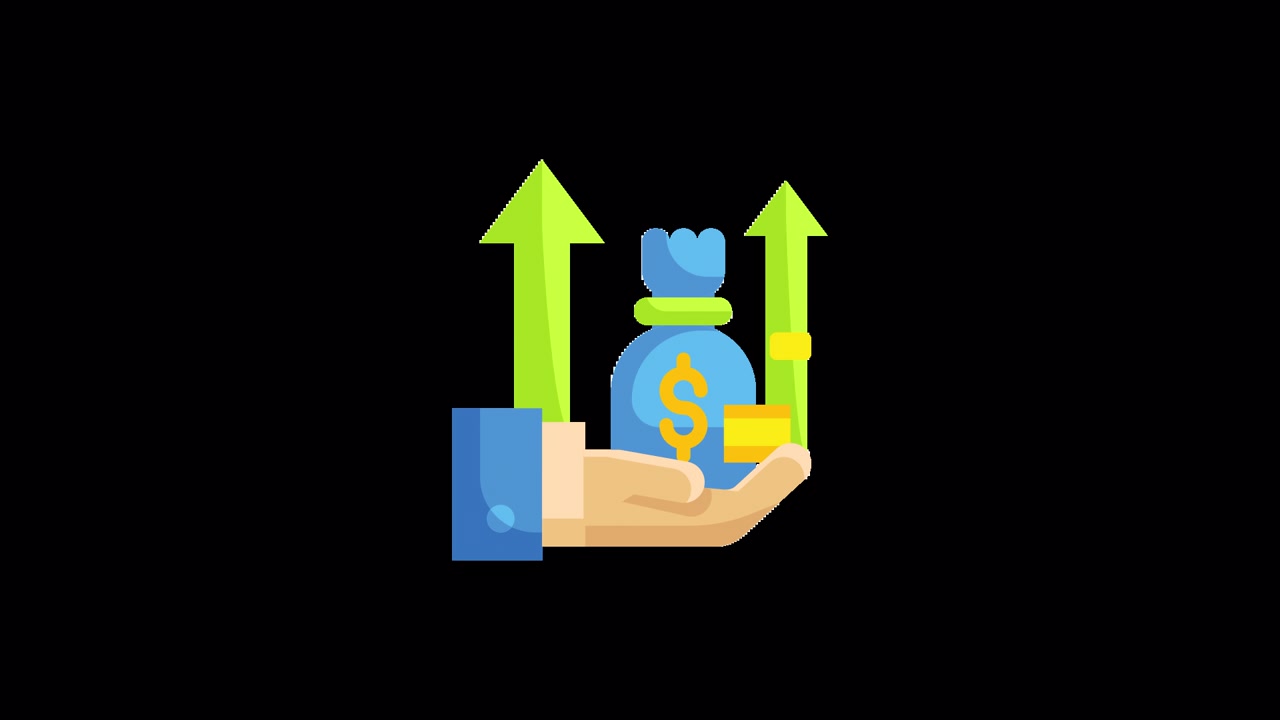 Animated Hand Holding Money Bag with Upward Growth Arrows
