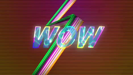 animación del texto wow sobre el fondo de patrón de luz de neón