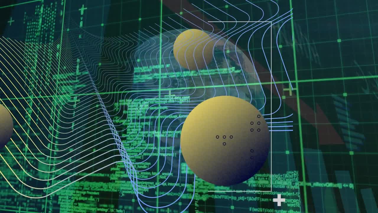 Animation of data processing over shapes and globe