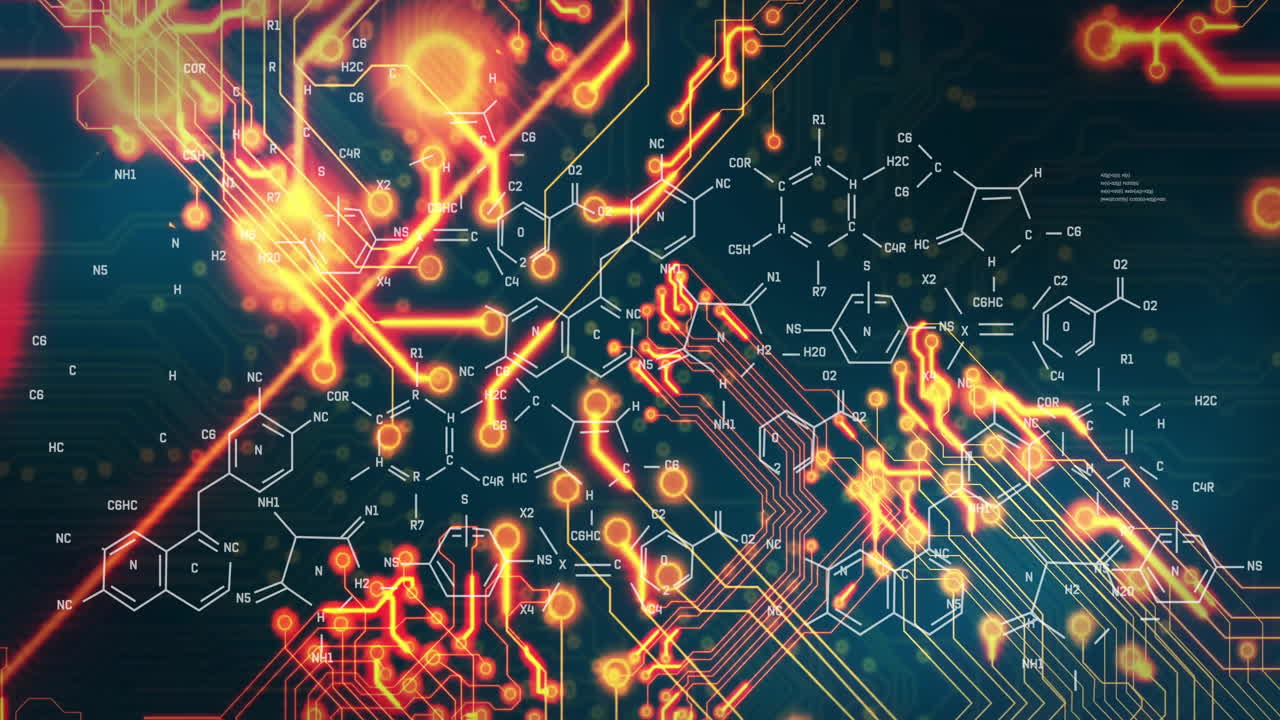 화학 공식에 대한 연결 네트워크의 애니메이션