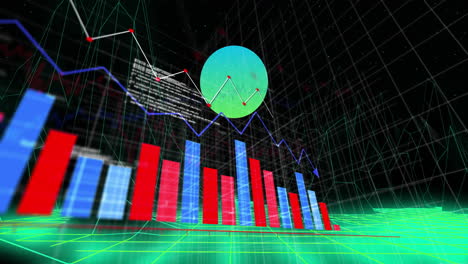 in school, animation of bar graphs and line charts on digital grid background