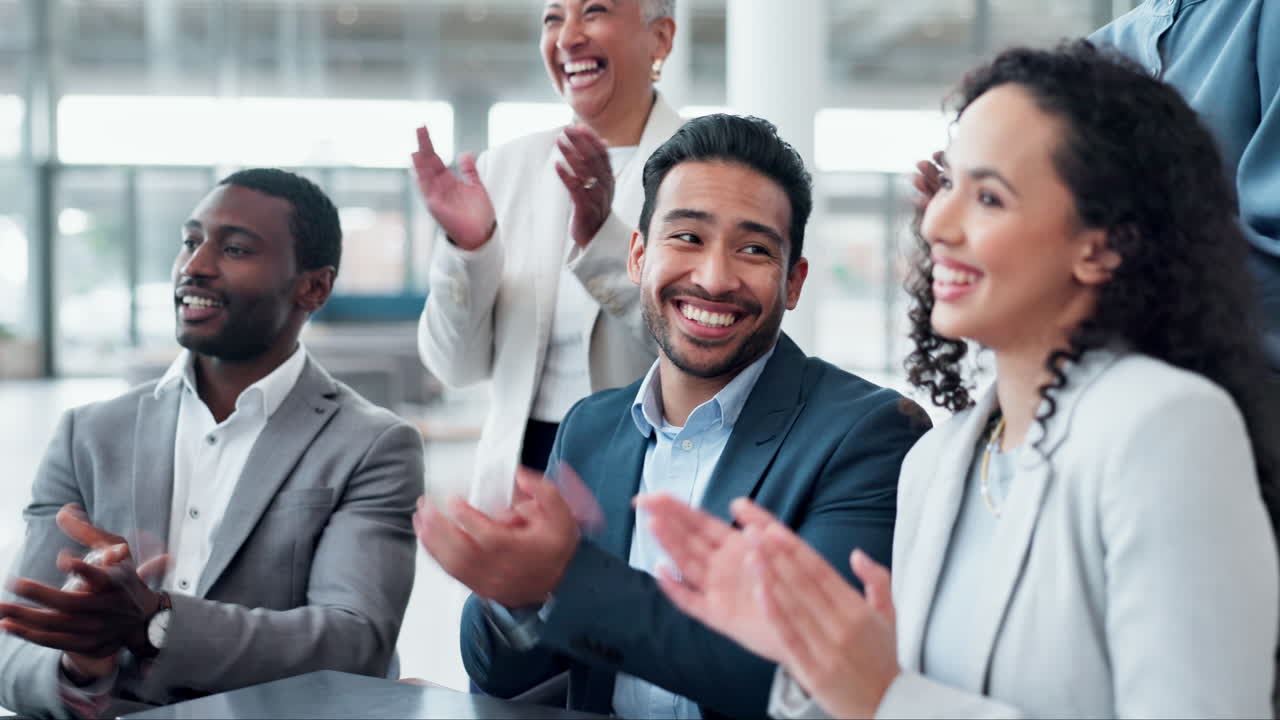 Business people, audience and meeting applause