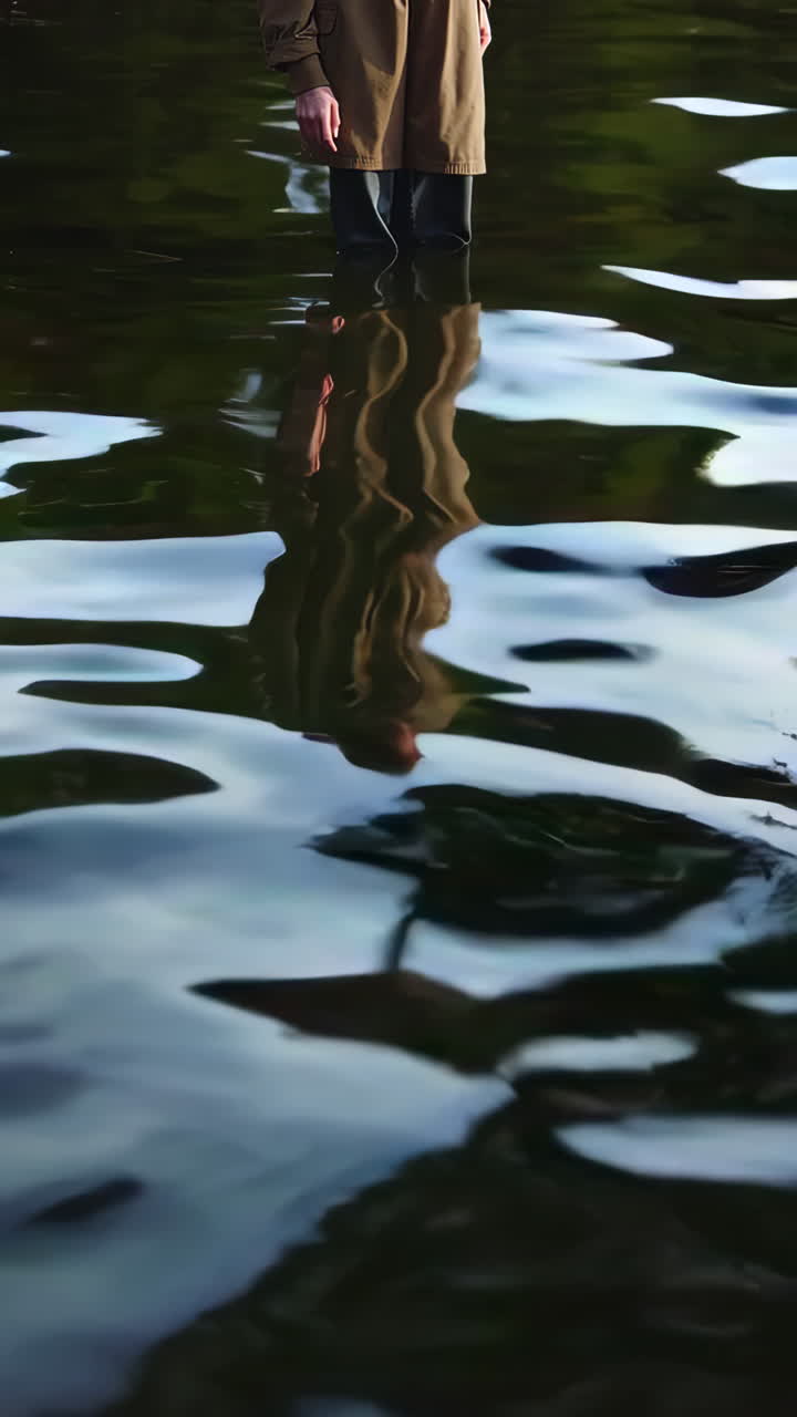 Person Standing in Water with Reflection