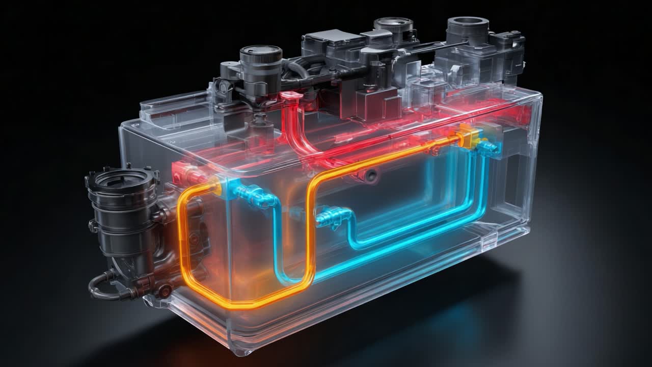 Analyzing a Cross-Section of a Transparent Energy Storage System: Visualizing Fluid Pathways and Component Design for Enhanced Performance and Efficiency
