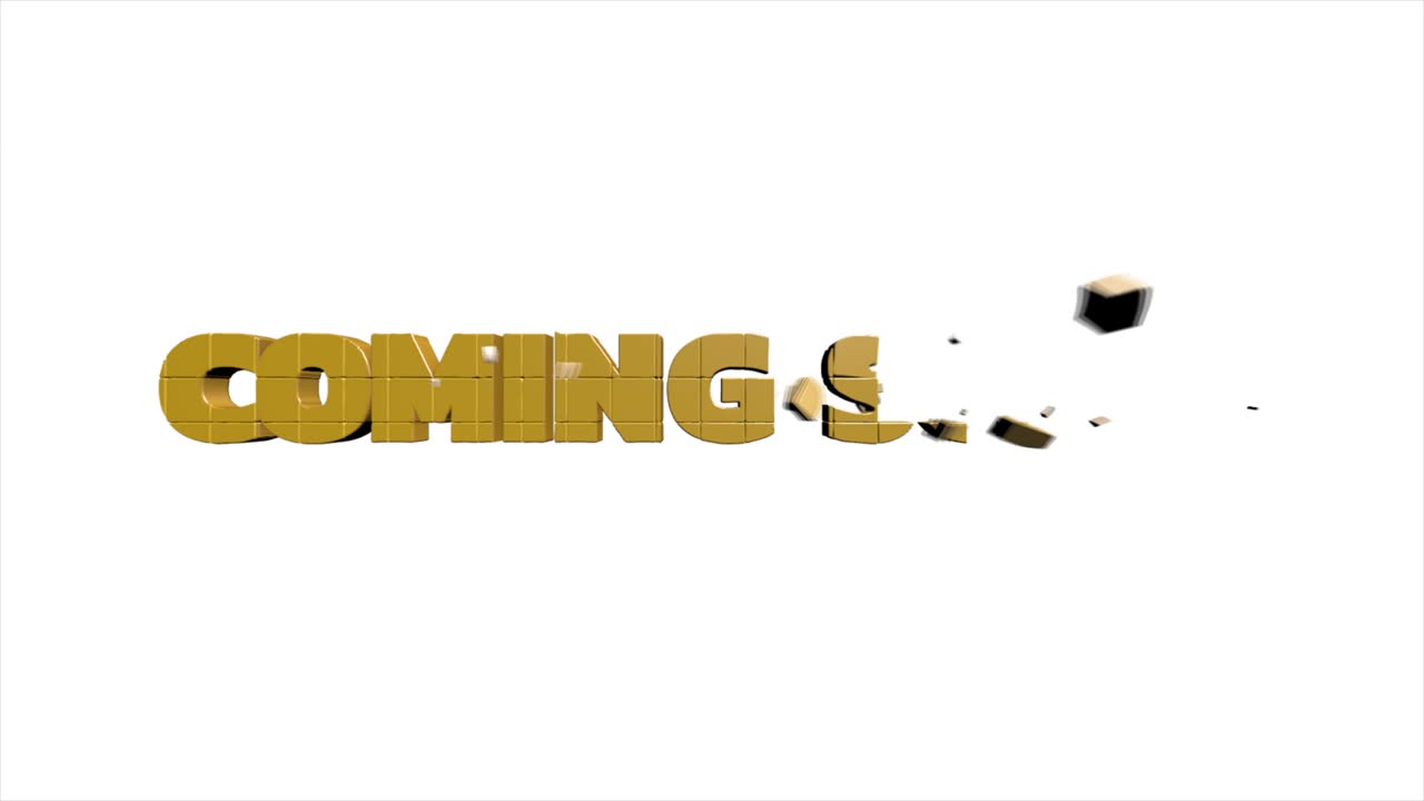 4K Gold word Coming Soon. The golden shine lighting of isolated word Coming soon loop animation promote advertising concept isolate