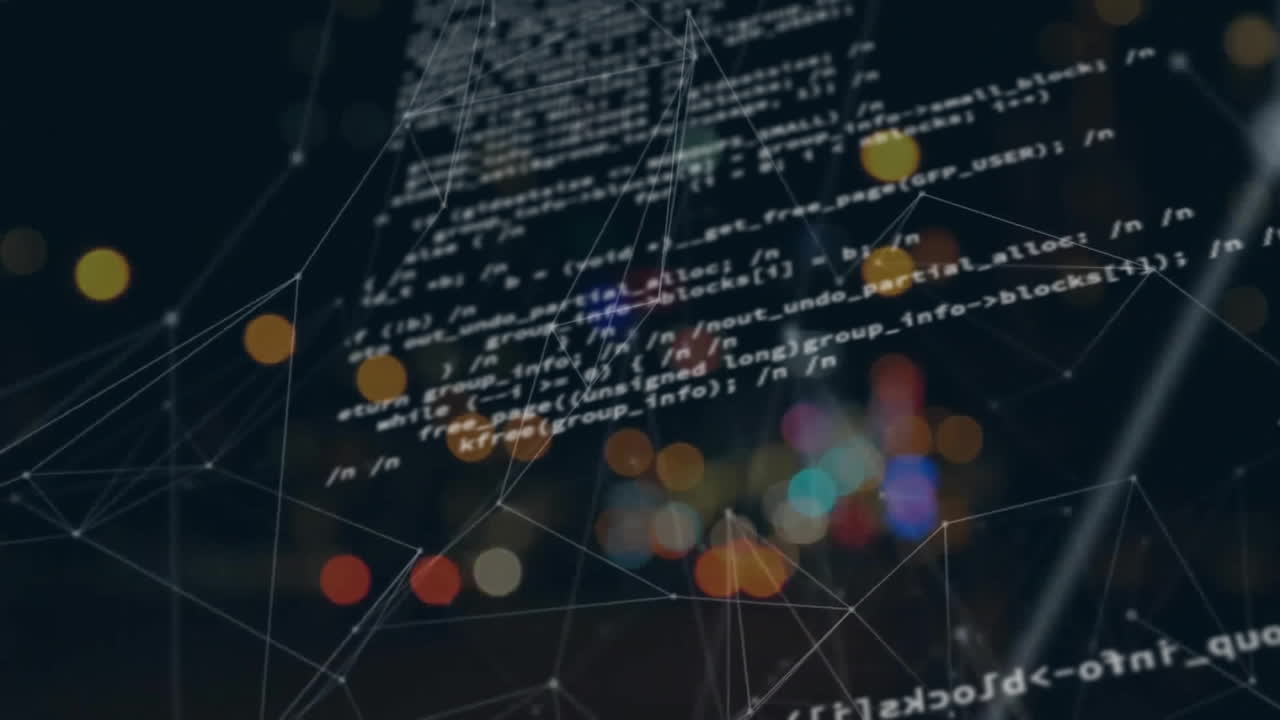 animatie van verbonden punten, computertaal over wazige voertuigen die zich op straat bewegen