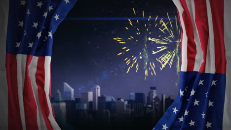 digital animation of fireworks on the skyline at night 4k