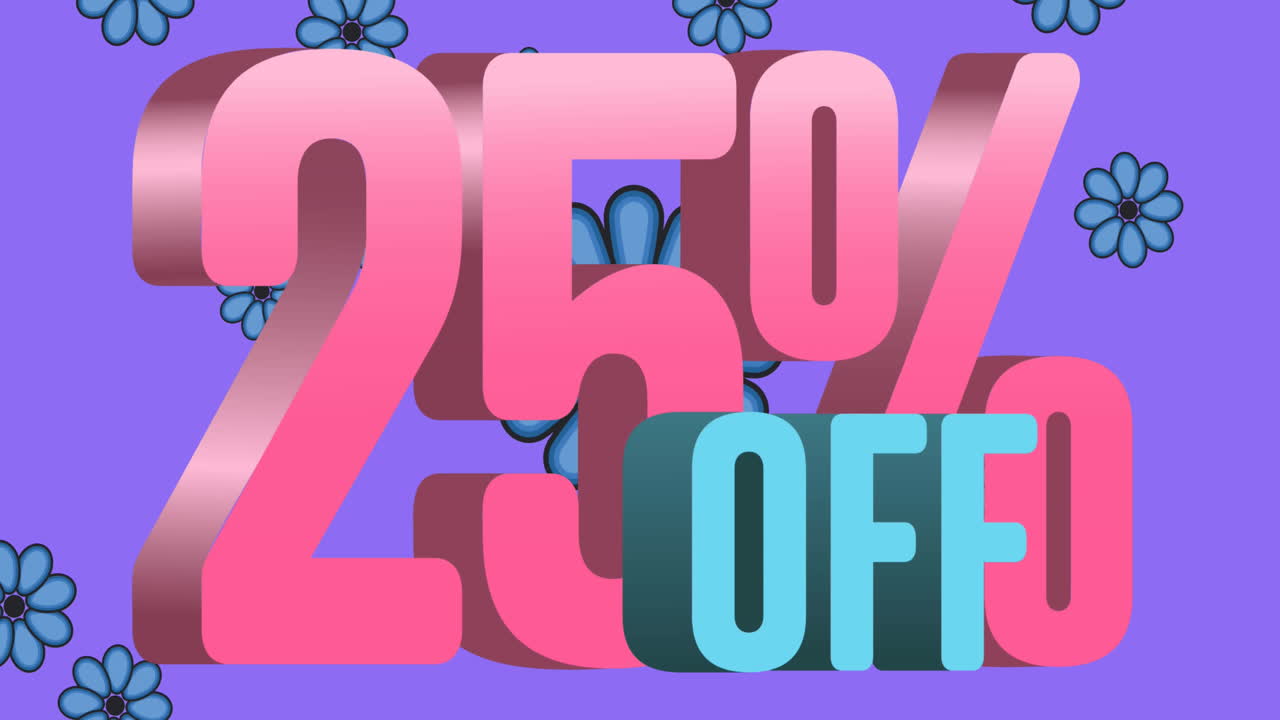 animación de 25 por ciento de texto sobre flores que se mueven en movimiento hipnótico