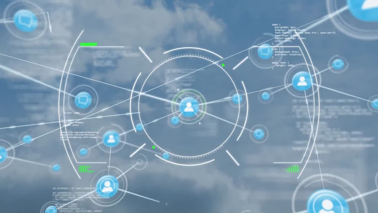 파란 하늘을 배경으로 연결 아이콘의 웹