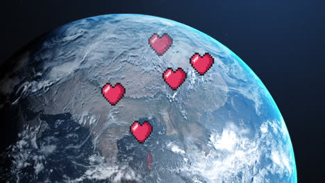 animation of hearts icons falling over globe